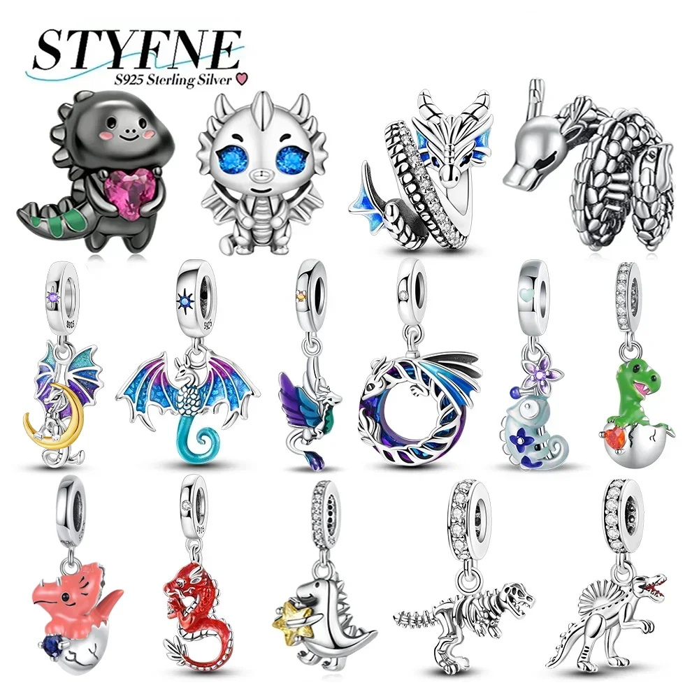 Dragon Series Charms 925 Silver Pterosaur Tyrannosaurus Chameleon Charm Pendant Fit Original Bracelet DIY Making Jewelry