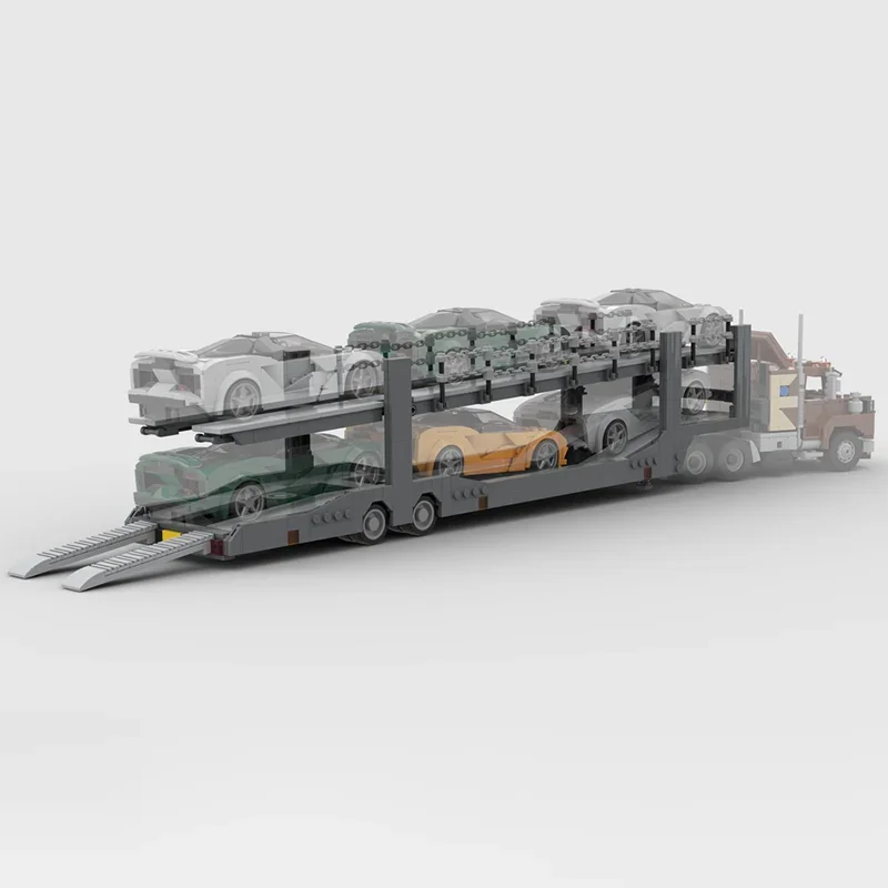 รถบรรทุกรุ่น Moc อาคารอิฐรถขนส่ง Trailer Speed Champions เทคโนโลยี Modular Blocks ของขวัญของเล่นคริสต์มาส DIYAssembly