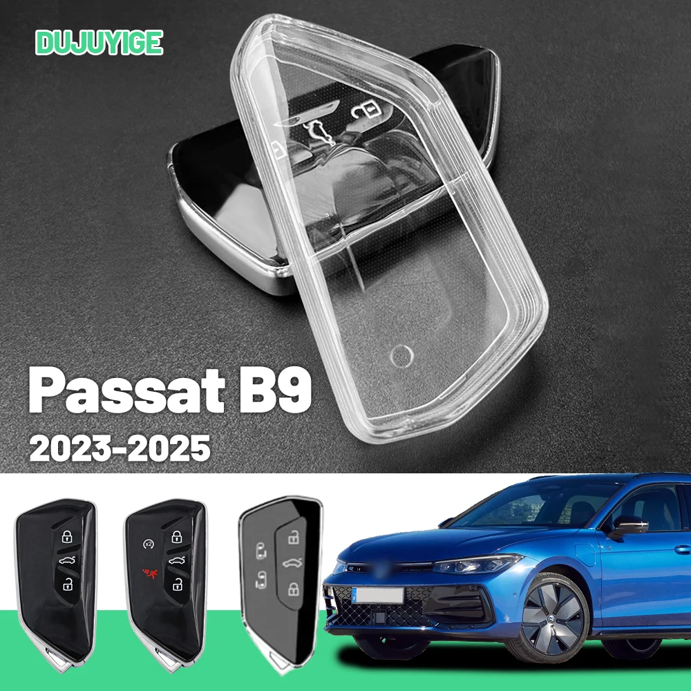 Clear TPU Car Key Case For VW Passat B9 2023-2026 Key Fob Cover Protector Shell Auto Accessories 2024 2025
