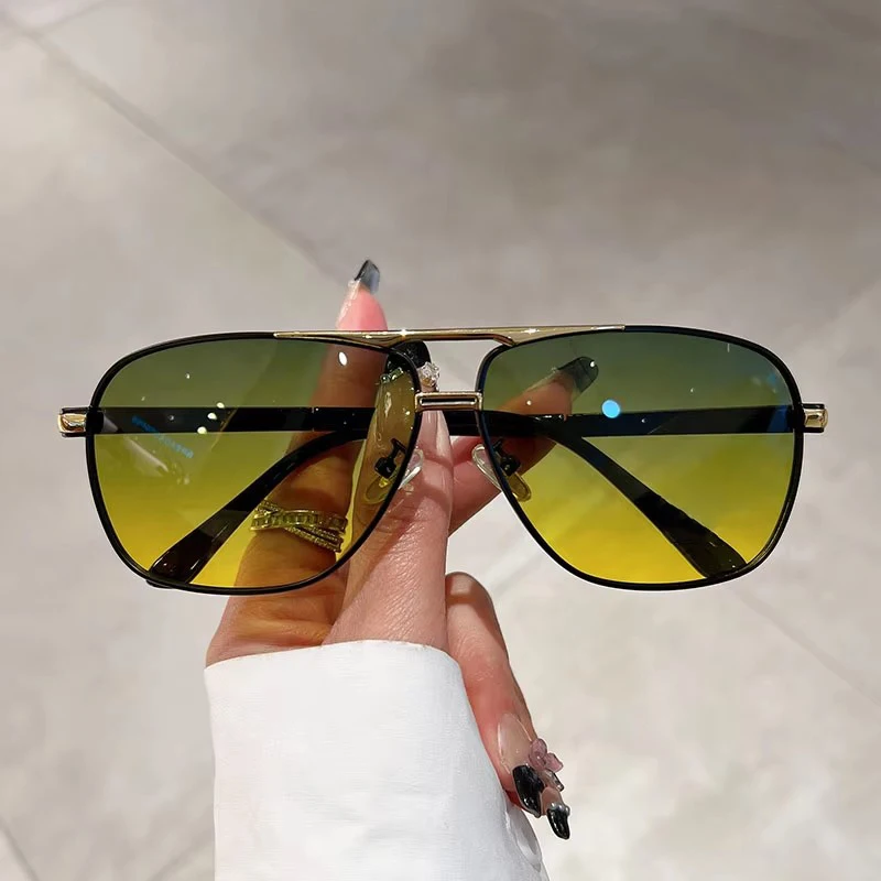 KAMMPT Oversized Vintage Sunglasses Men Women Fashion Polarized Photochromic Shades Eyewear Double Bridge Driving Sun Glasses