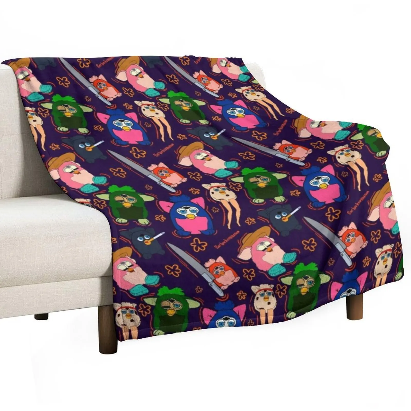 Purple Childhood Toy 90s Chaos Cursed Meme Pattern Throw Blanket Camping Extra Large Throw Soft Blankets
