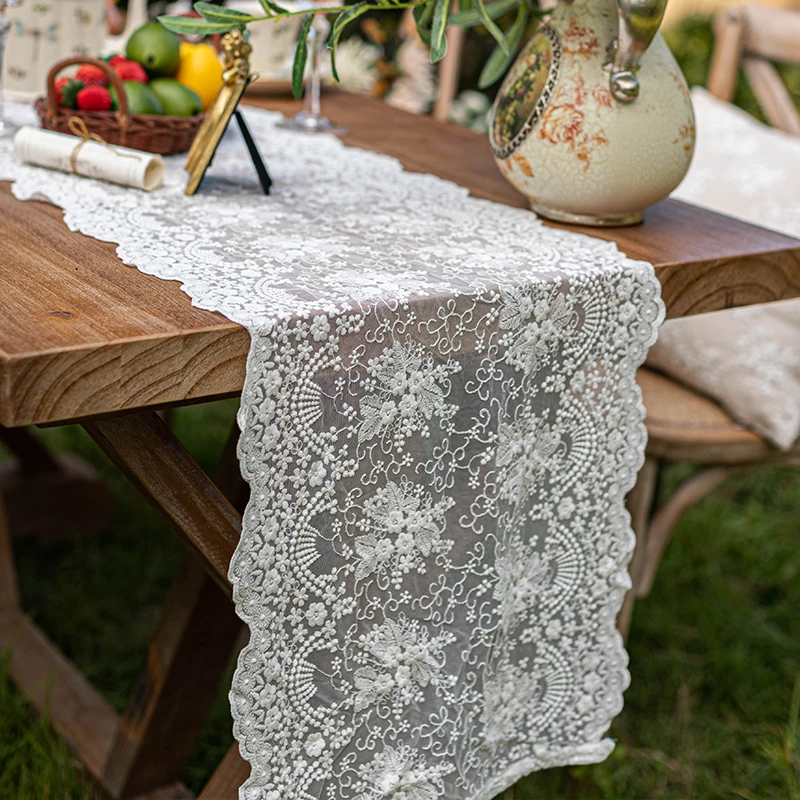 Vintage Lace Table Runner  French Romantic White Table Runners Home Restaurant Festival Dining Table Wedding Party Decoration