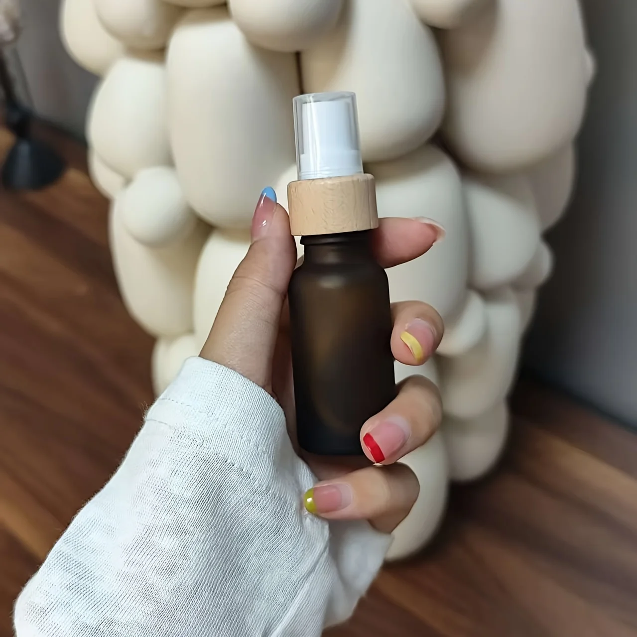 4Pcs 30ml New Creative Bamboo Ring Tea-Colored Essential Oil Dropper Bottles, Refillable Cosmetic Packaging Empty Bottles