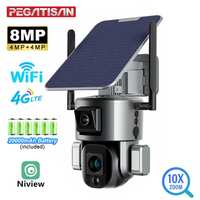 PEGATISAN 4K UHD Dual Lens 4G Solar Security Camera Outdoor 10X Optical Zoom WiFi Camera Auto Tracking Two way Audio CCTV Camera