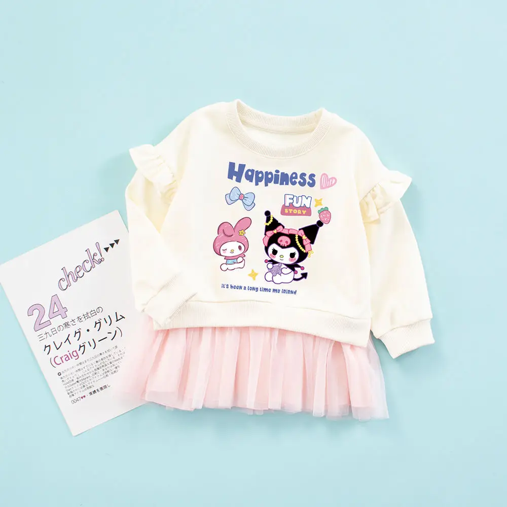 My Melody Shirt Clothing Kawaii MINISO Ins Long Sleeve Dresses Spring Autumn Cute Kuromi Children Hooded Short Skirt Gifts