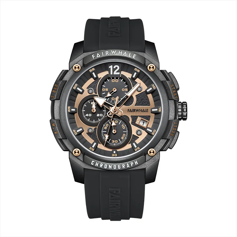 Mark Fairwhale 4360 Men's Fashion Watch Orange Quartz Movement Silicone Strap Waterproof Sports Chronograph Montre Homme