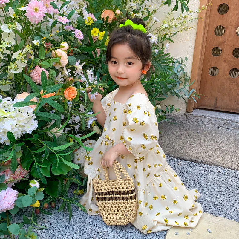 Summer Sibling Matching Outfits Kids Floral Print 2PCS Set Boy Polo Shirt + Shorts Girl Cotton Tiered Midi Dress Casual Loose