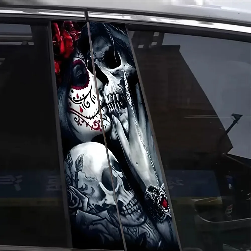 2-Pack - Waterproof and Sun-Resistant Car Stickers Featuring Gothic-Style Skull Patterns for the Rear Quarter Panels of the Car