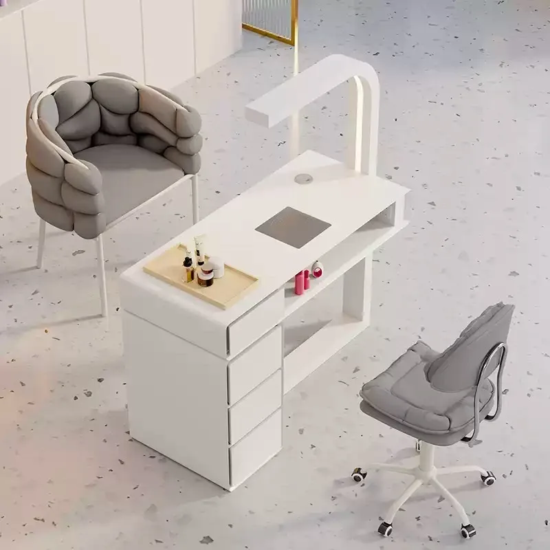 Nail Table and Chair Set Special Offer Economy Single and Double Person Multifunctional Light Cream Style Nail Table