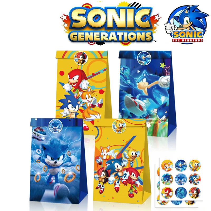 

12PCS 24PCS Sonic The Hedgehog Paper Gift Bag Anime Figure Image Theme Party Christmas Return Gift Bag Candy Bag Wholesale