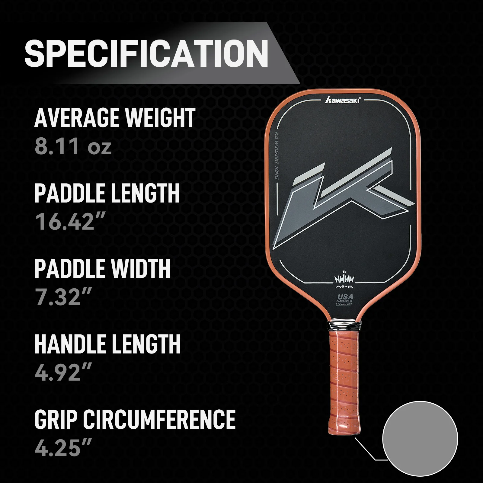 

Kawasaki USAPA Approved Professional Pickleball Paddle T700 Carbon Fiber Pickleball Paddle 16MM With Power&Spin