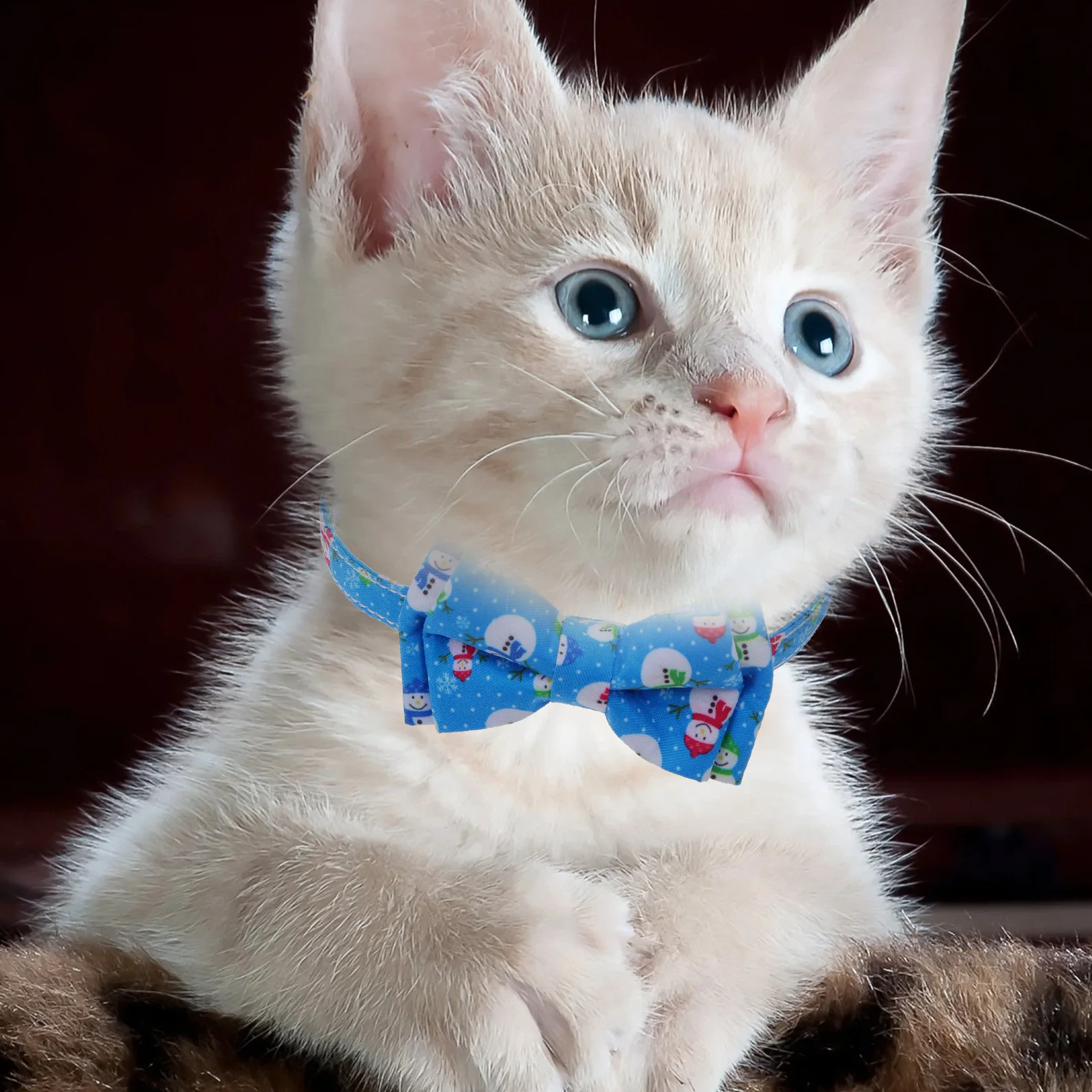 

Pet Cat Collar Bowtie Snowman Pattern Bell Premium Adjustable Kitten Collar Pet Bowknot Necklace Holiday Supplies