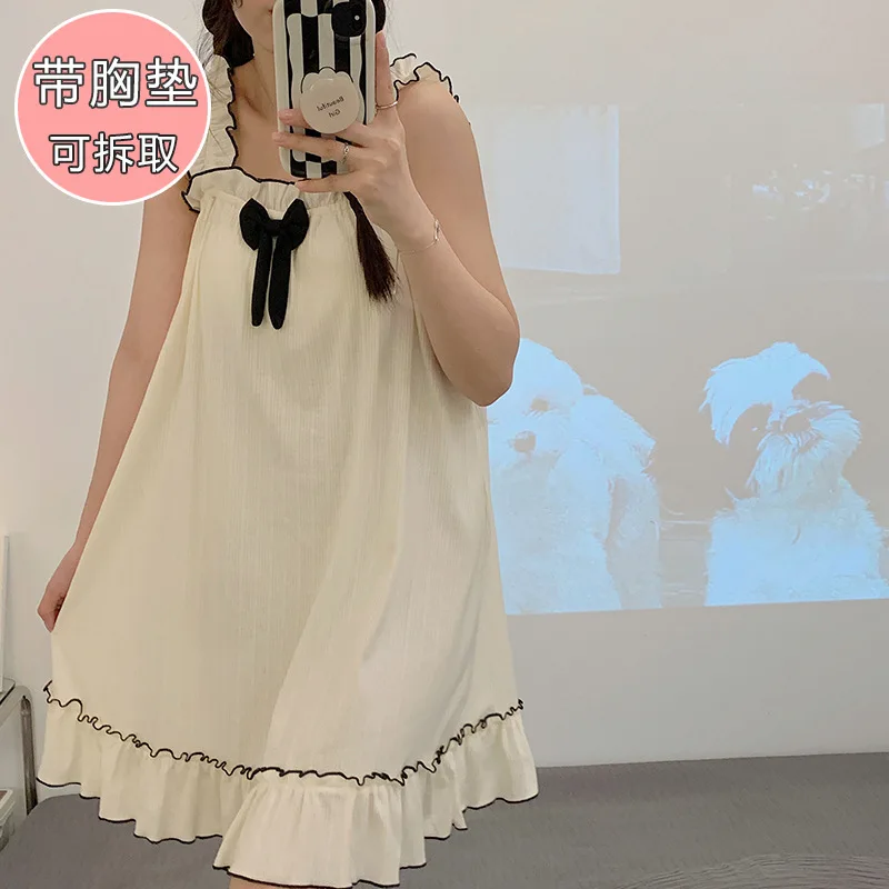 5XL Plus Size Suspender Nightdress with Chest Pad Women Summer Sweet Nightgown Can Be Worn Outside Japanese Student Home Wear