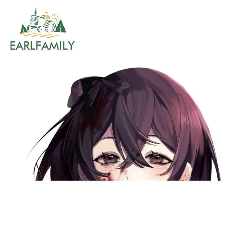 EARLFAMILY 13cm x 8.6cm Anime Girl Peek Chibi Car Stickers Succubus Personality Eyes Peeker Decal Amusing Laptop Accessories