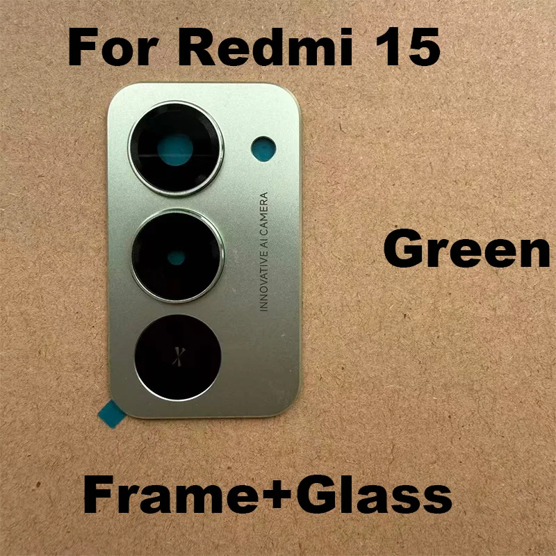 New For Xiaomi Redmi 15 4G 5G Back Camera Lens Glass Rear Camera With Frame Glue Sticker Adhesive Replacement 24129PN74G 25057RN