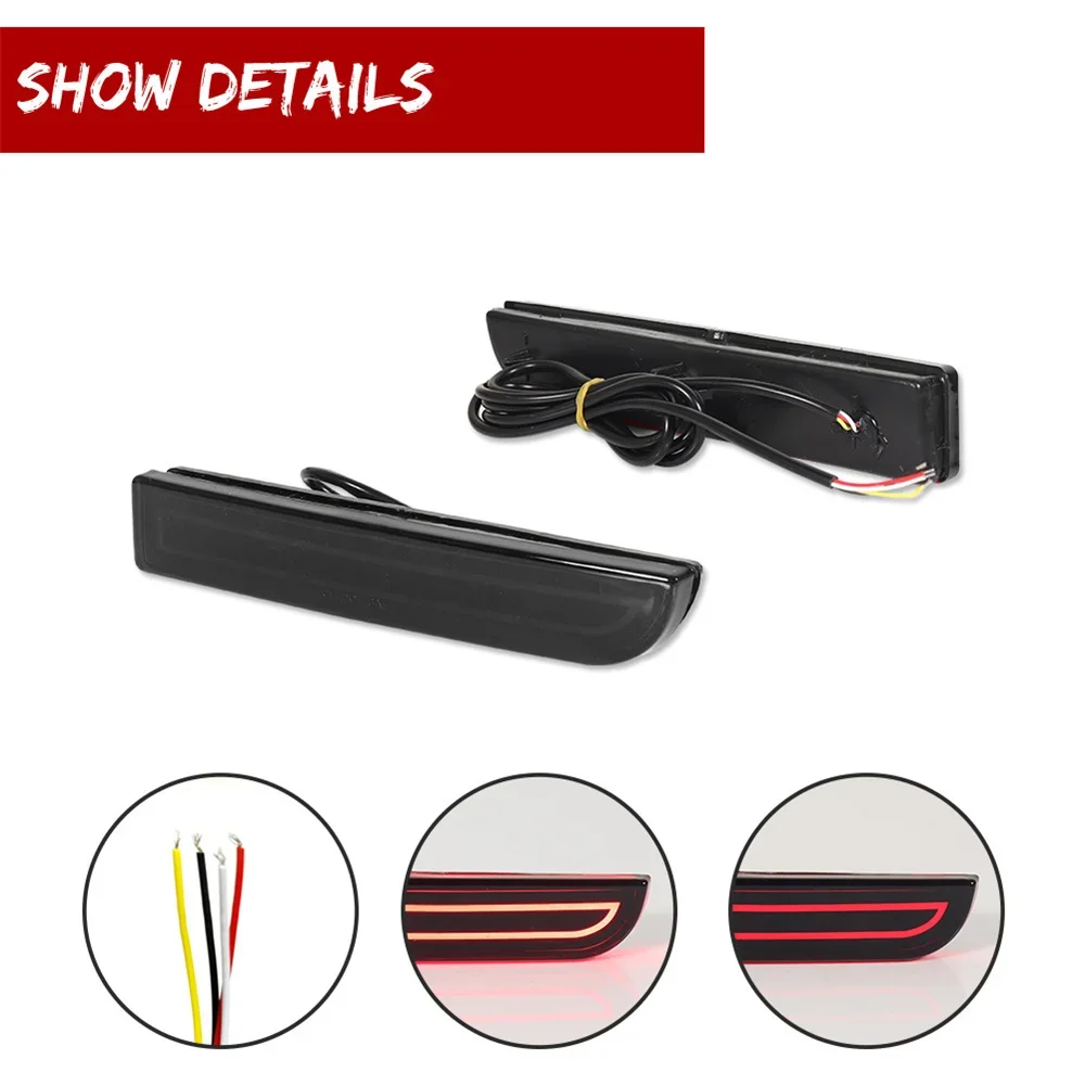 Red LED Rear Bumper Reflectors Lights Tail/Brake Light W/ Sequential Turn Signal For Mitsubishi Lancer Outlander Evolution X 12V