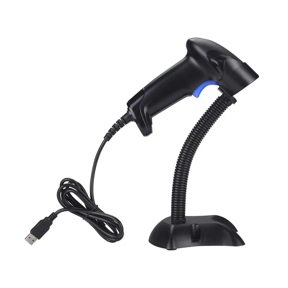 1pc Handheld USB 1D Barcode Scanner With Stand Bar Code Reader For POS Wired E-commerce Warehouse Management Library Lending