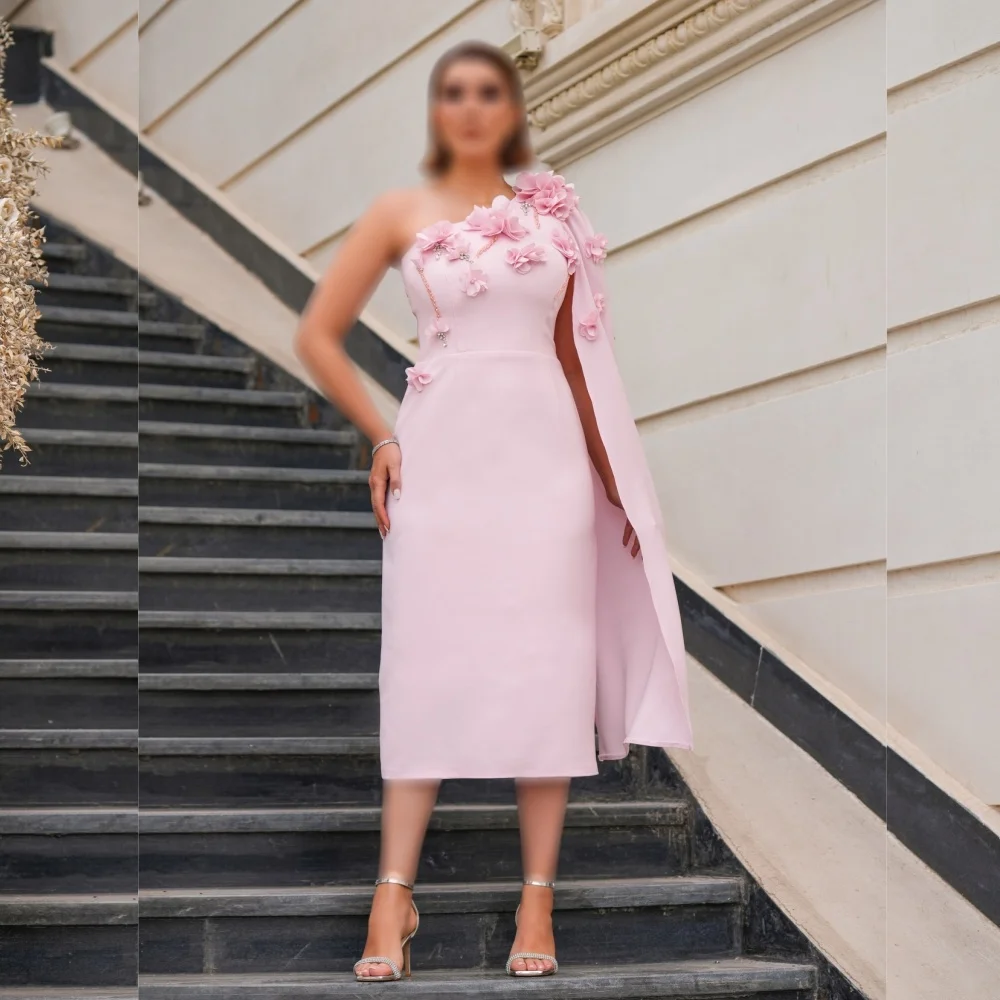 

Customized Grace Applique Flowers One-shoulder Straight Midi Dresses Women Evening Dress Bespoke Occasion Elegant Party Wedding