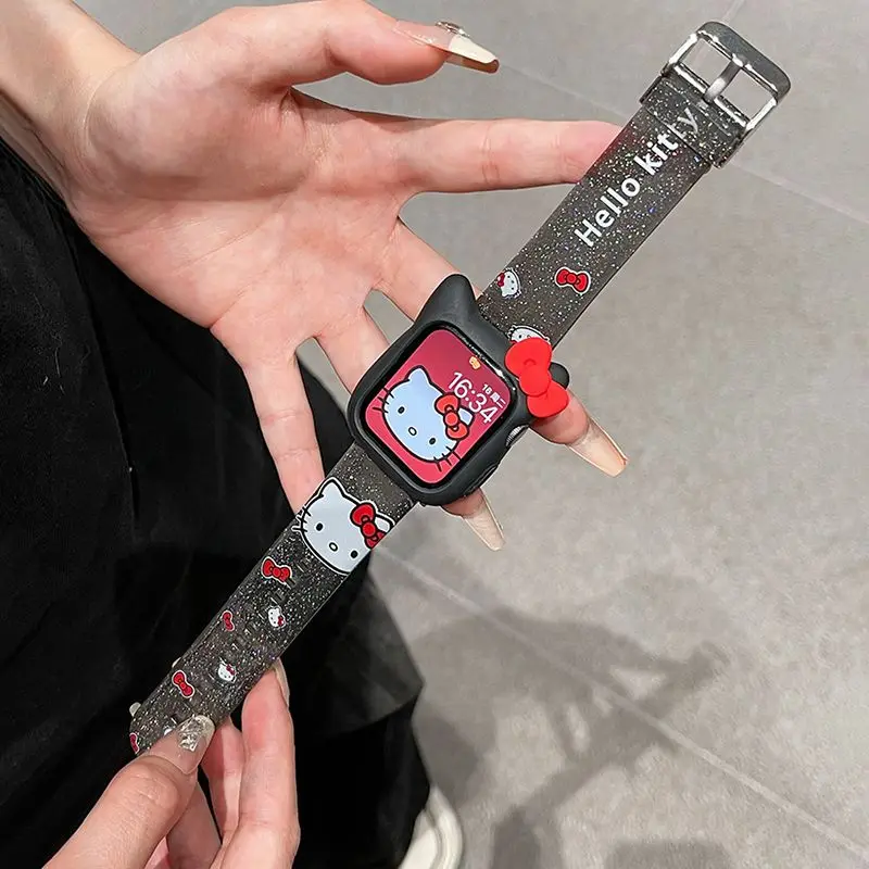 

Sanrio Hello Kittys Apple Watch Band Kawaii аниме Iwatch 40 мм 8 милый мультяшный Se черный прозрачный ремешок игрушки для девочек Подарки