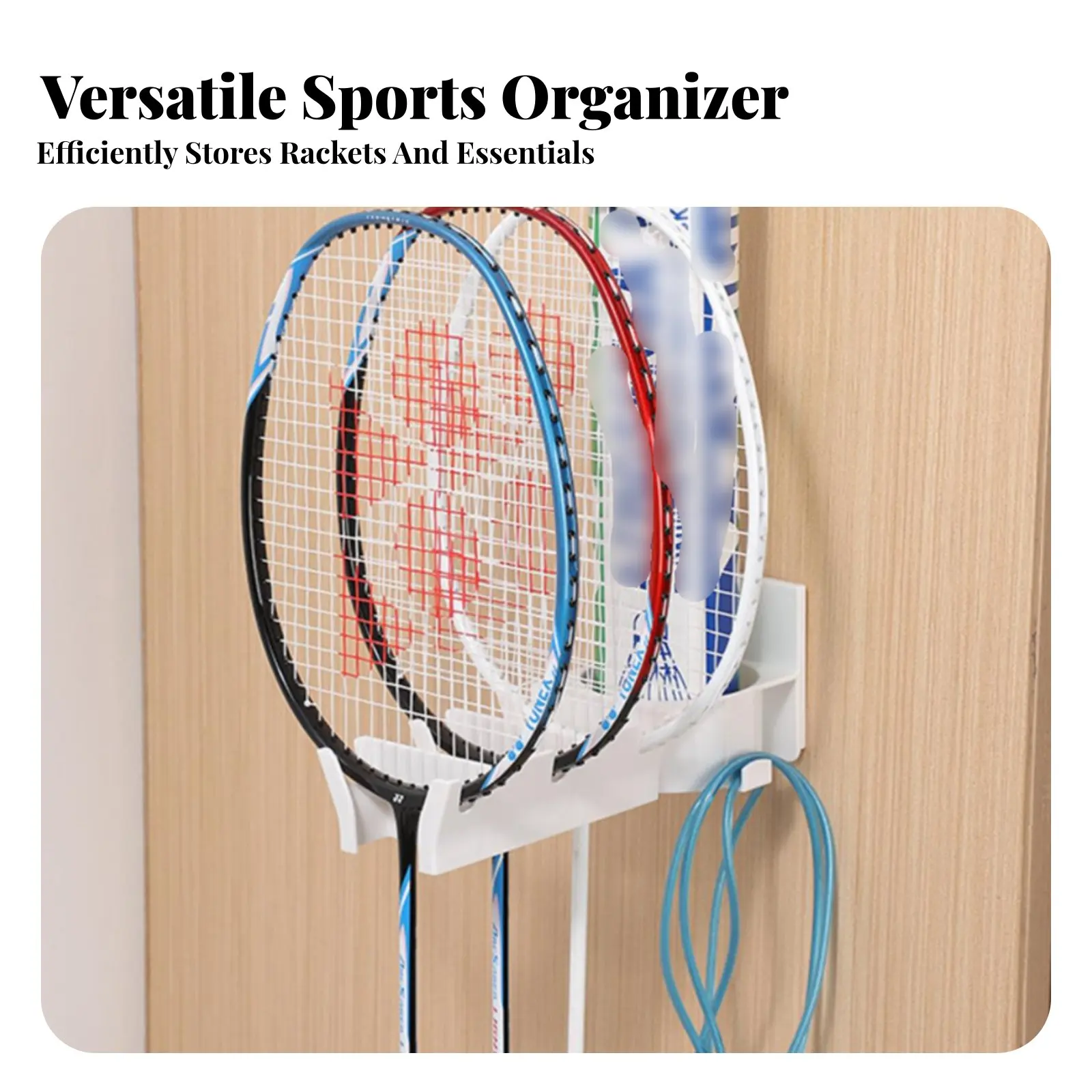 

Racket Storage Rack Easy Installation Multi-Game Racket Organizer Pickleball Paddle Rack Hook-and-Loop No Drilling Option