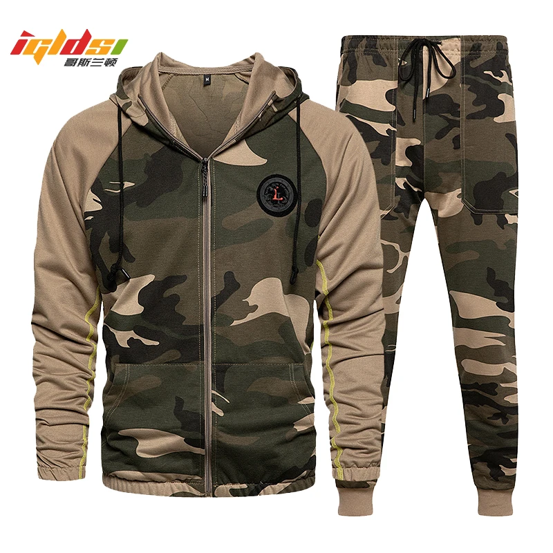 2 Pieces Sets Tracksuit Men Hooded Sweatshirt+Pants Pullover Hoodie Sportwear Suit Male Camouflage Joggers Winter Sets Clothes