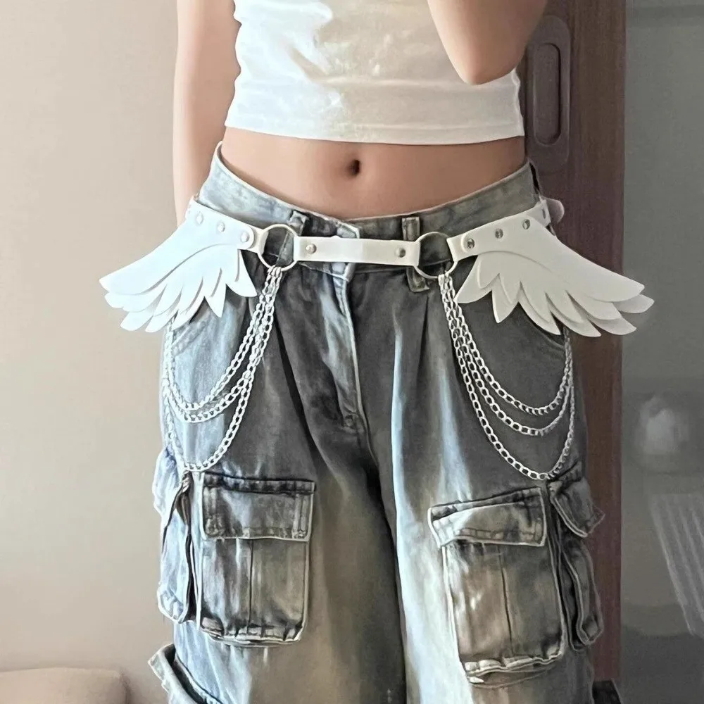 Fashion Forward Adjustable Angel Wings Waist Belt PU Leather Gothic Women's Waist Chains Cosplay Punk Hip Chain Club Wear