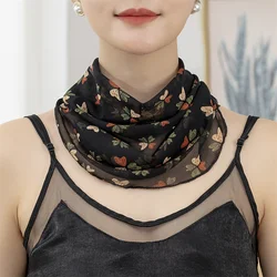 2024 Fashion Flower Printing Designer Women Ring Scarves Neck Soft Scarf For Cover Sunscreen Veil Ice Silk Face Mask