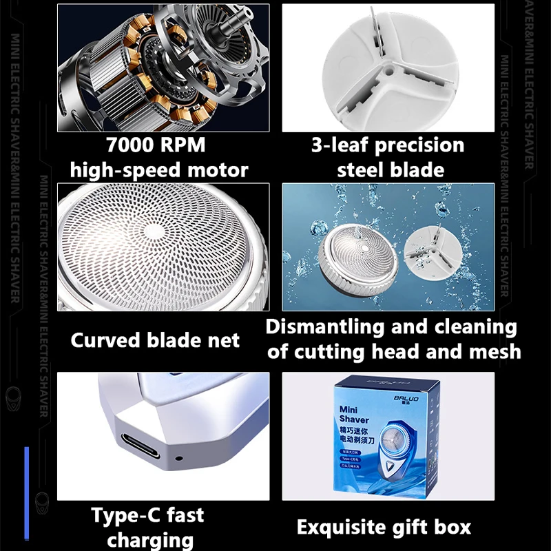 เครื่องโกนหนวดไฟฟ้าขนาดเล็กสำหรับผู้ชายขนาดพกพาล้างทำความสะอาดได้ชาร์จได้แบบพกพาไม่เจ็บ