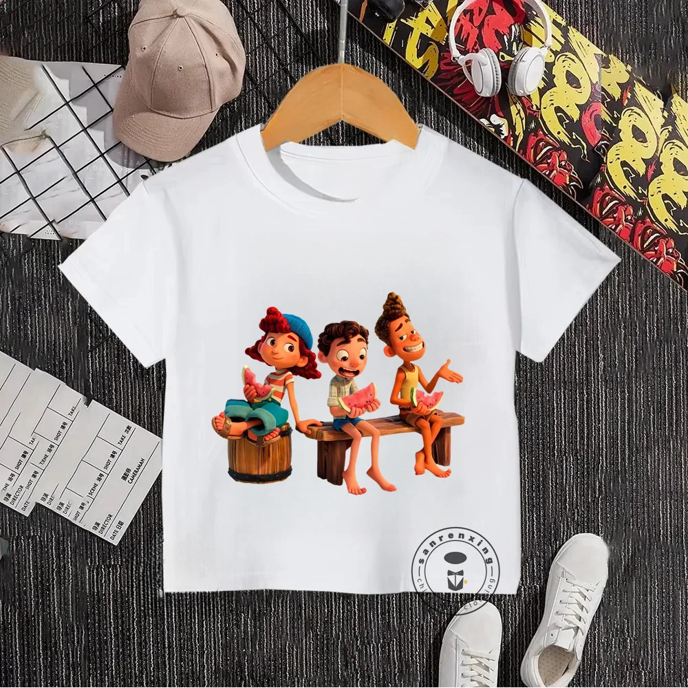 Trendy Summer Disney Luca T-Shirts for Kids Cute Fitted O-Neck Upper Garments Fashionable Patterns Ideal for Casual Daily Wear