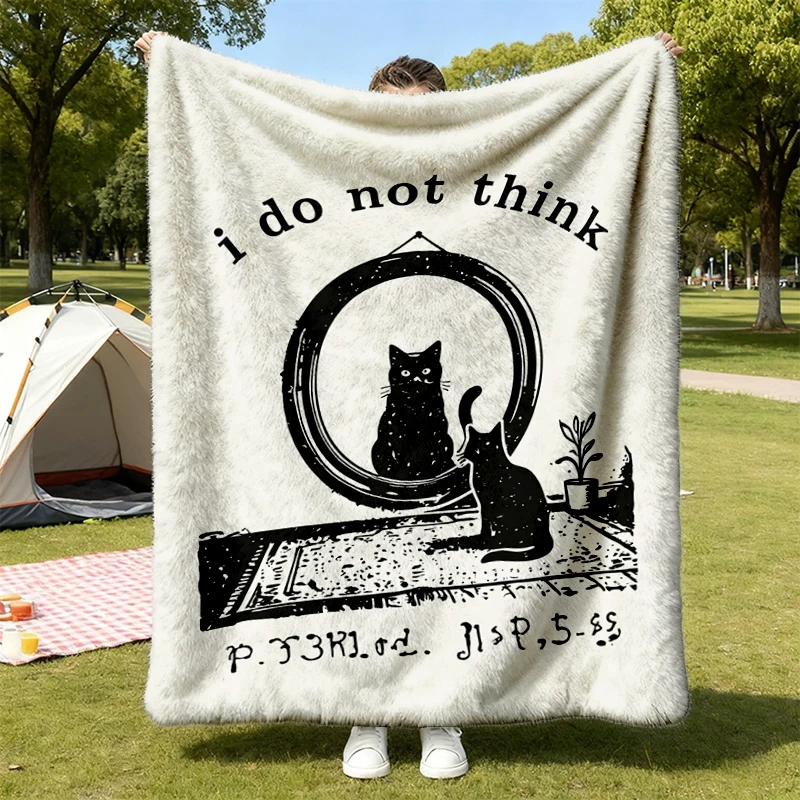 Nostalgic Retro Cat Flannel Blanket, Funny I Do Not Think Therefore I Do Not Am Flannel Throw