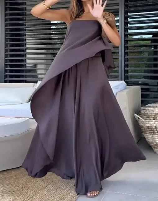 

Sexy Strapless Loose Dress Sets for Women 2025 Summer New Elegant Sexy Sleeveless Strapless Loose Irregular Top Long Skirt Set