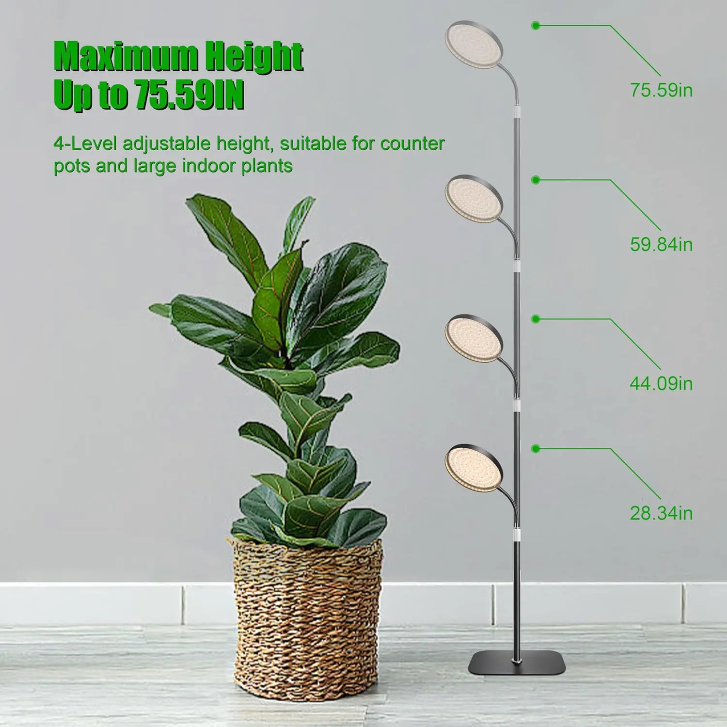 Full Spectrum Grow Light,Height Adjustable Standing Plant Light for Large Tall Small Plants,Floor Growing Light for Indoor Plant