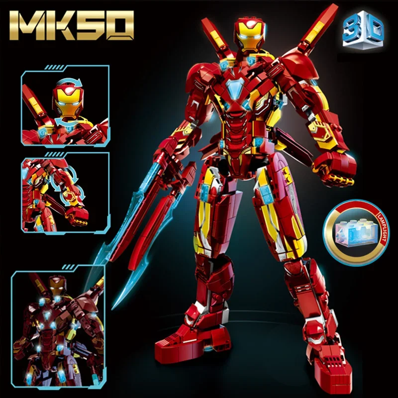 Miniso Marvel MK50 Ironman Heroes Iron Man Armor Avengers Mecha Model Toys Figure Model Building Blocks Bricks Gift Boys