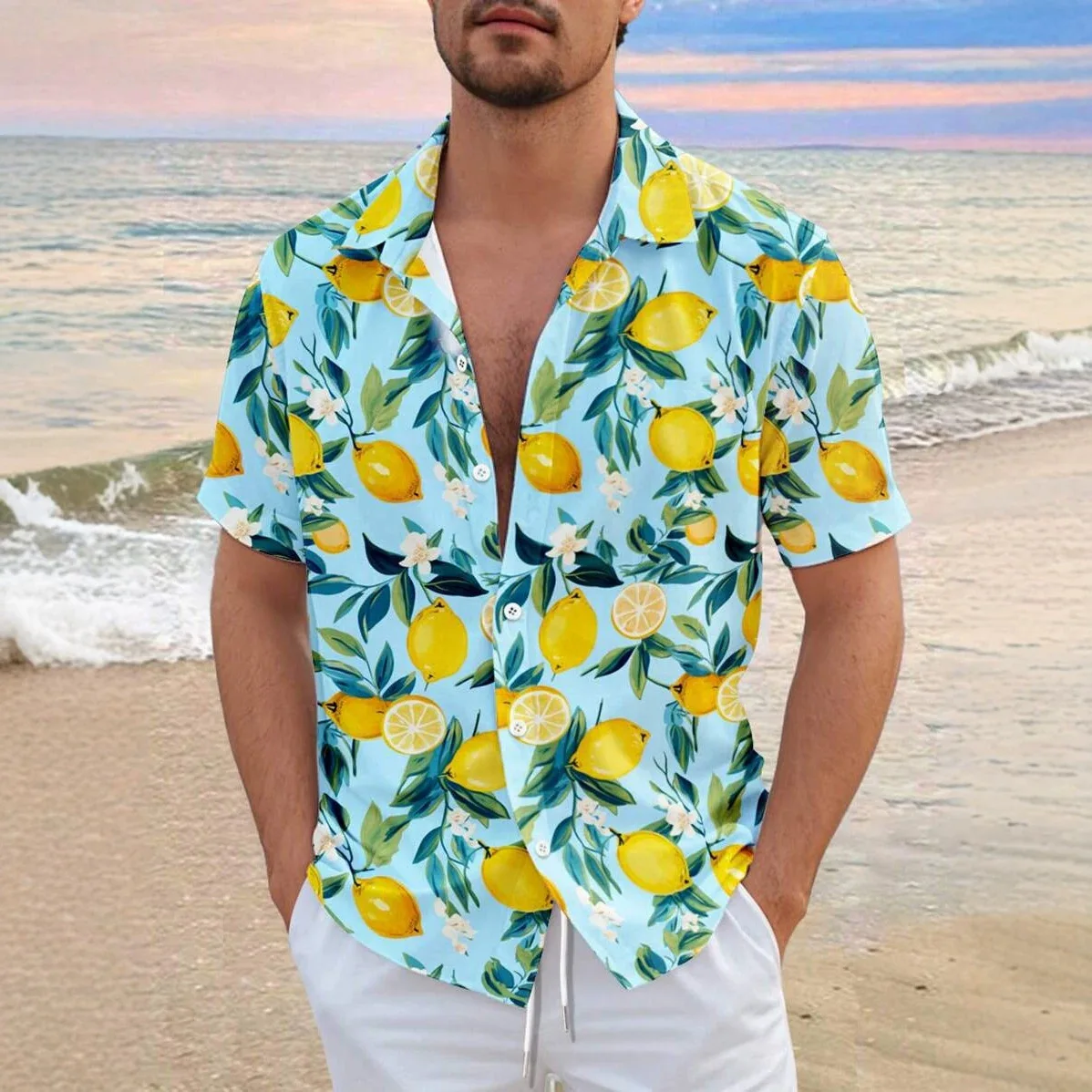 Abstract Striped Floral Quick Drying Short Sleeved Versatile Breathable Casual Flower Shirt for Middle-aged and Young People