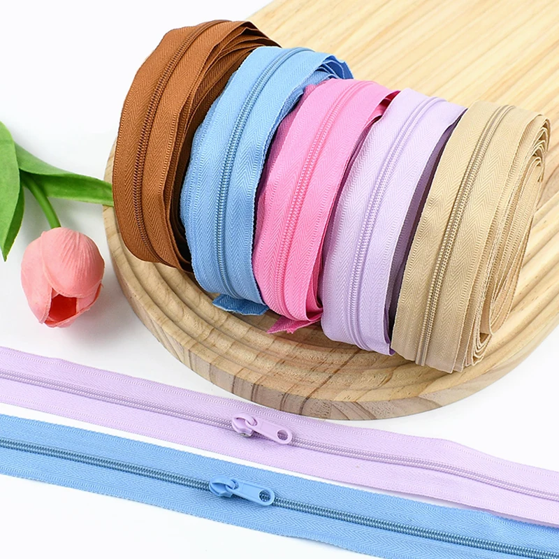 

1-5Sets 3# Nylon Zipper Tape+10Pcs Sliders Clothing Replace Zips Colorful Backpack Decor Zip Repair Kits DIY Sewing Accessories