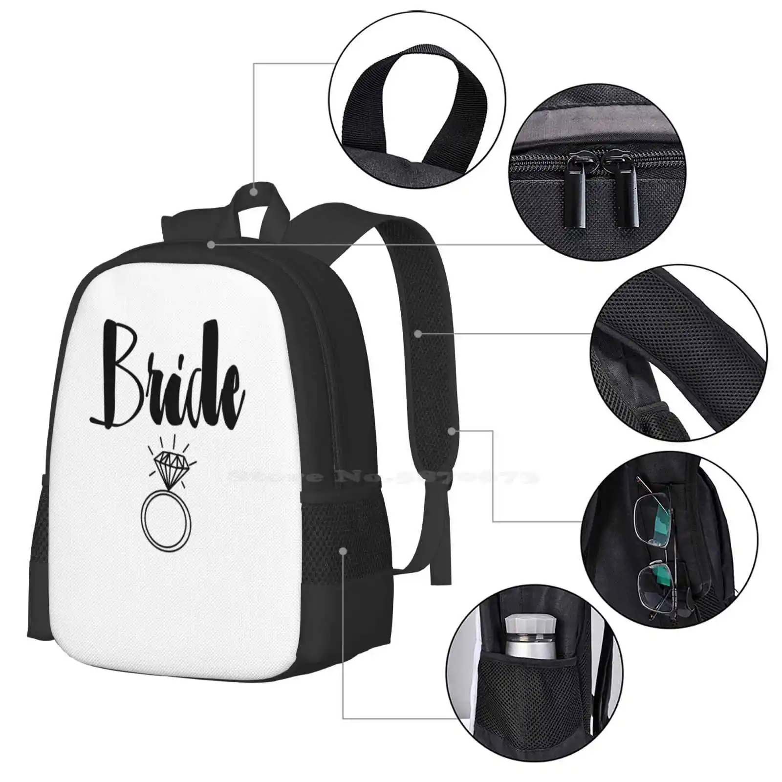 Cute Wedding , Bridal , Engagement " Bride " With Ring School Bags Travel Laptop Backpack Funny Brides Tribe Cute Brides Tribe