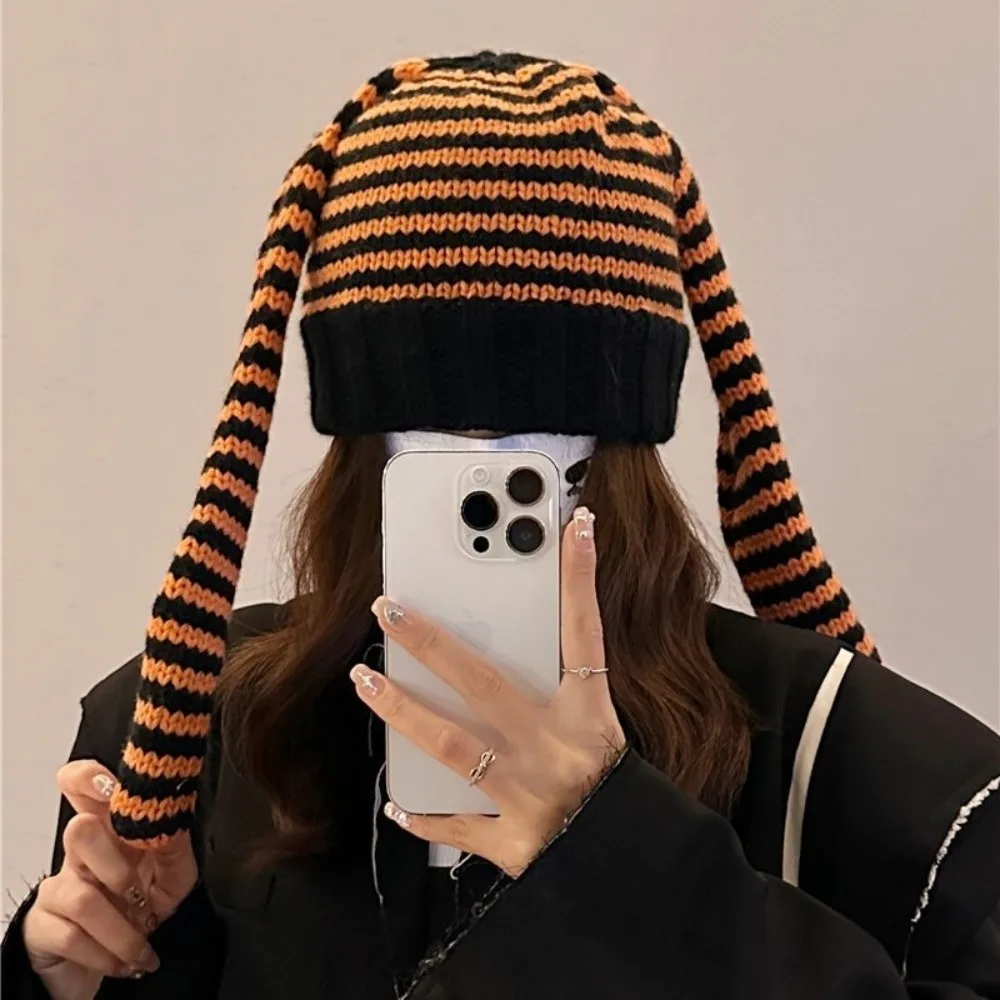 

Fashion Long Ear Balaclava Cap Keep Warm Thickened Crochet Knitted Hat Ear Protection Hat Autumn Winter