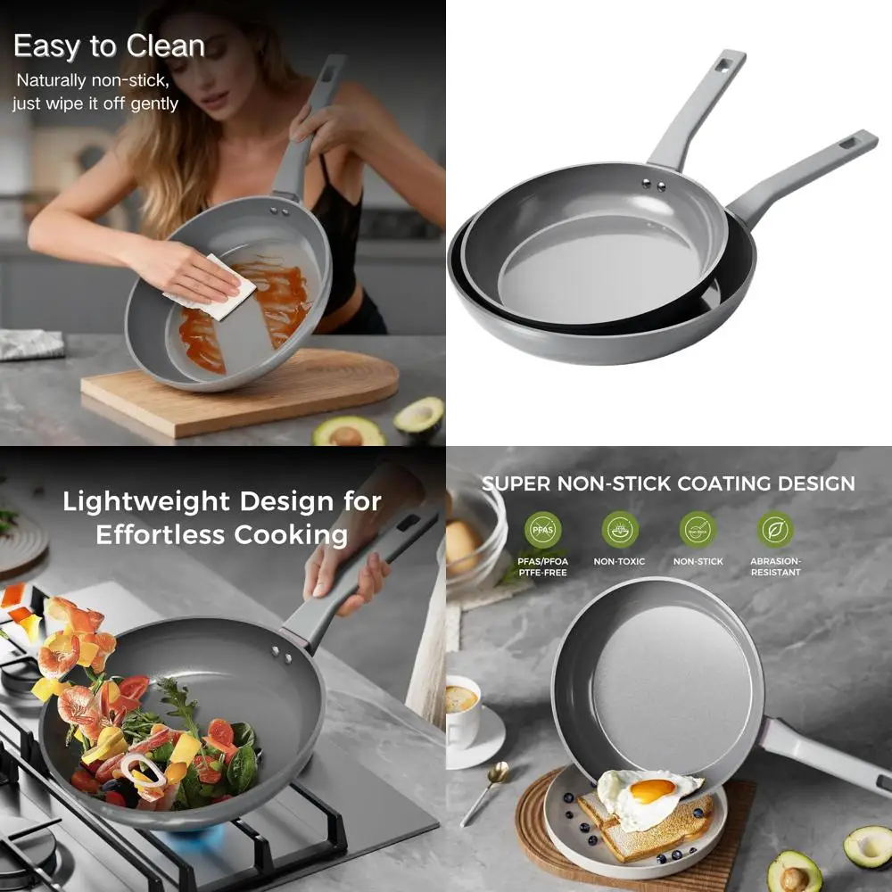 

Gray Ceramic Non-Stick Frying Pan Set, 10 & 12, PFOA-Free, PTFE-Free, Induction-Safe Cookware
