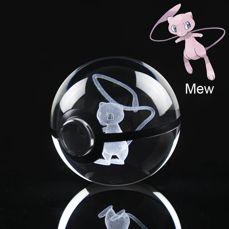 8cm Mew Pokemon crystal ball model pocket monster glass sphere toys zone led colorful base collection souvenir christmas gift