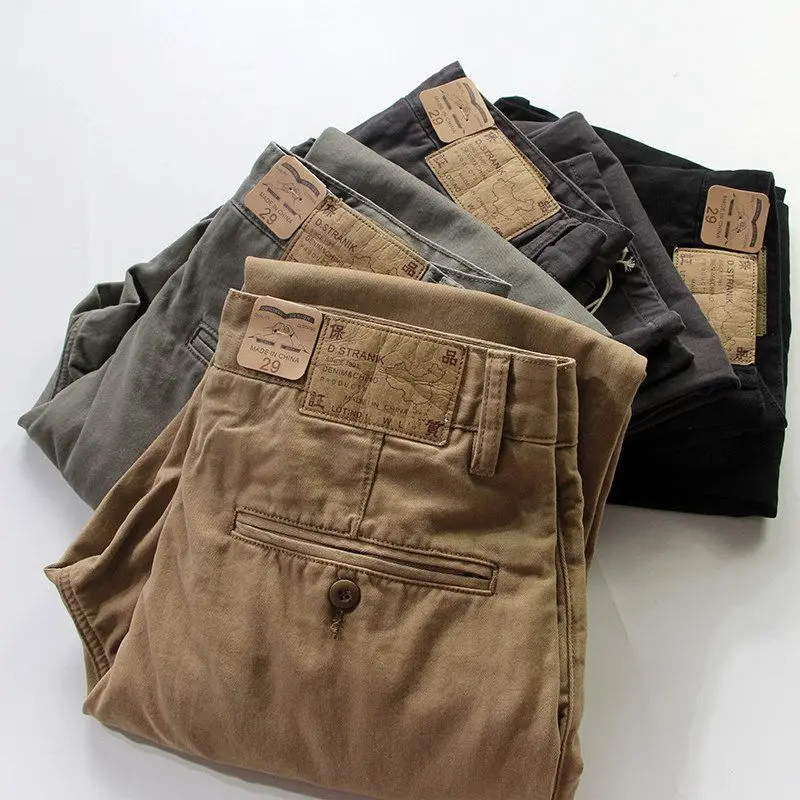 2026 Retro Overalls Men's Spring and Autumn Washed Micro-elastic Tapered Loose Straight Casual Men Clothing Tactical Cargo Pants