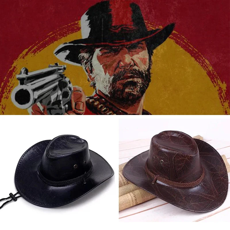 Chapeau de cowboy en cuir unisexe, accessoires de costume de cosplay, chapeaux de cowboy West, olympiques de fête d'Halloween et de carnaval, Red Frequency Redemption 2 Game