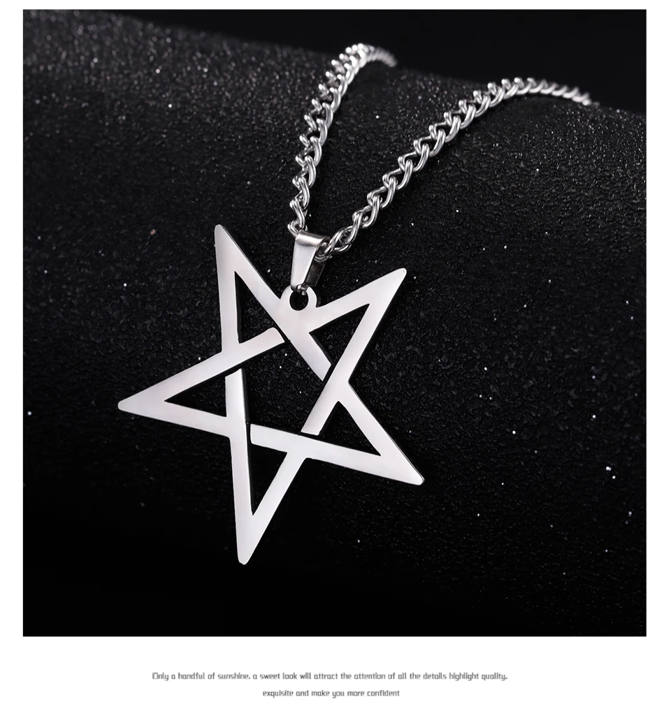 Unift Inverted Pentagram Satanic Necklace for Men  Stainless Steel Long Neck Chain Goth Gothic Occult Wicca Pentacle Jewelry