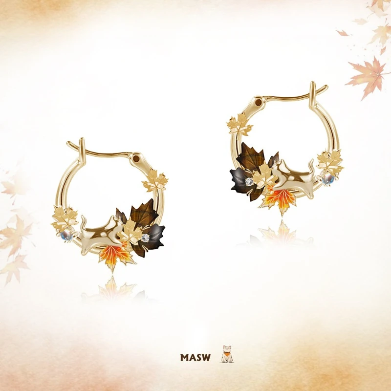 MASW Original Design  Cute  Cat Maple Leaf Earrings For Women Party Gifts Fine Accessories Modern Jewelry Hot Selling
