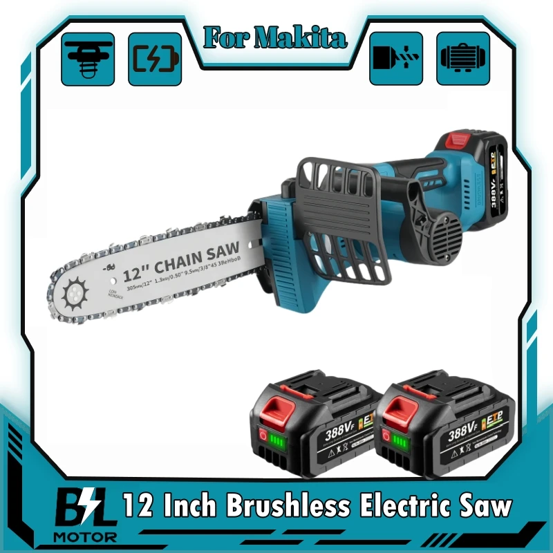 

Cordless 12 Inch Brushless Electric Chain Saw W/ Oiler Handhold Chainsaw Garden Pruning Power Tools for Makita 18V Battery Pin