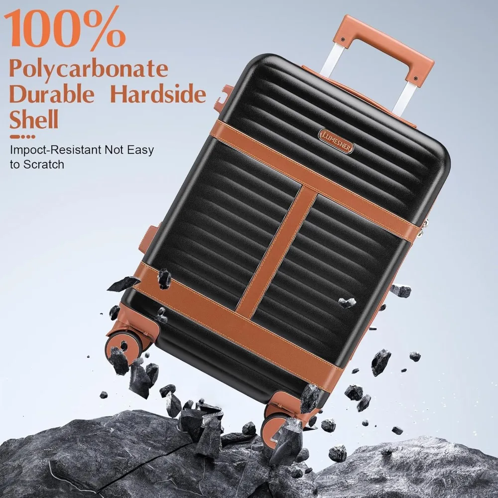 طقم أمتعة مكون من 5 قطع مع حقيبة ظهر، 20 حقيبة حمل على الجانب الصلب، قفل TSA، كمبيوتر متين، أسود #4