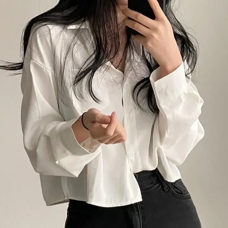 2024 Vintage Shirts Women Korean Fashion White Long Sleeve Button Tops Summer Harajuku Loose Office Ladies Blouse New