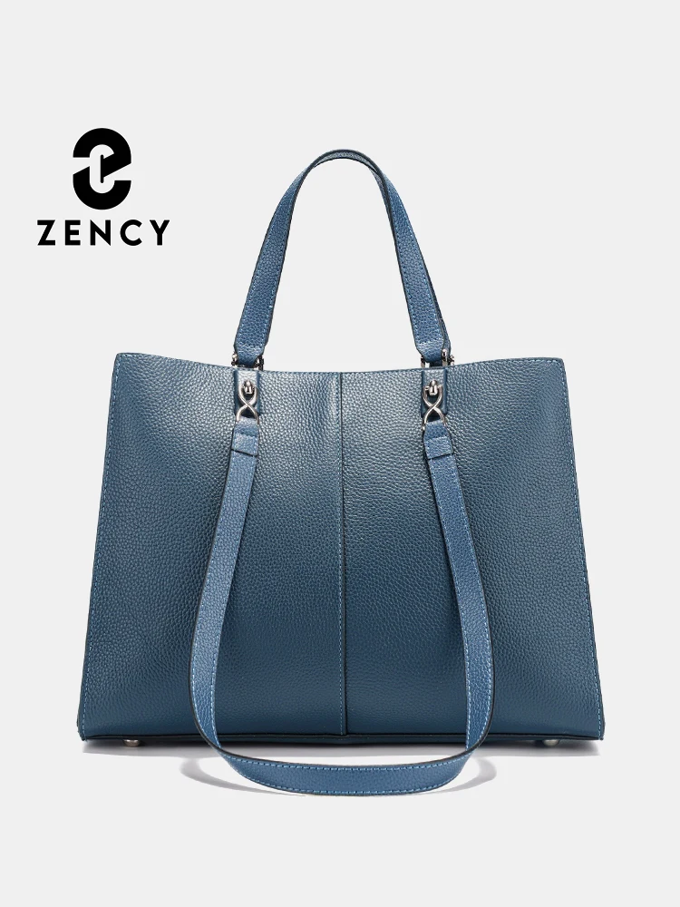 

Zency Women Large Tote Bag Genuine Leather Shoulder Bag Ladies Leather Top Handle Bags Noble Blue Underarm Handbag 2025 New