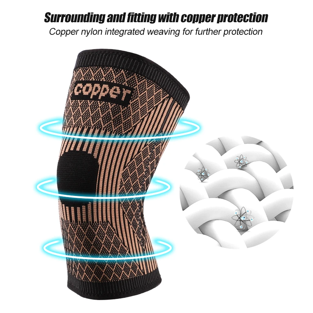 1Pair Copper Knee Braces for Knee Pain,Copper Knee Compression Sleeves,Knee Pads for Sports,Meniscus Tear,ACL,Arthritis,Workout