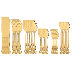 36Pcs/Set Stainless Steel Royal Cutlery Set Gold Dinnerware Western Food Tableware Knife Dessert Fork Spoon Ice Spoon Flatware