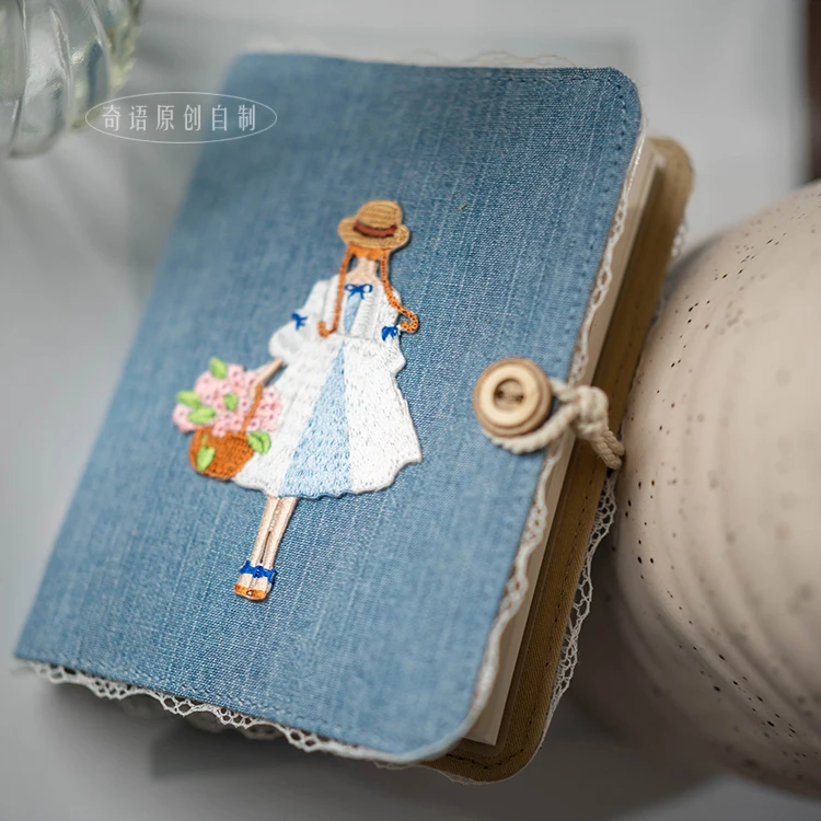 A7 Denim Embroidered Patch Girls' Cute Mini Notebook Craft Fabric Cover